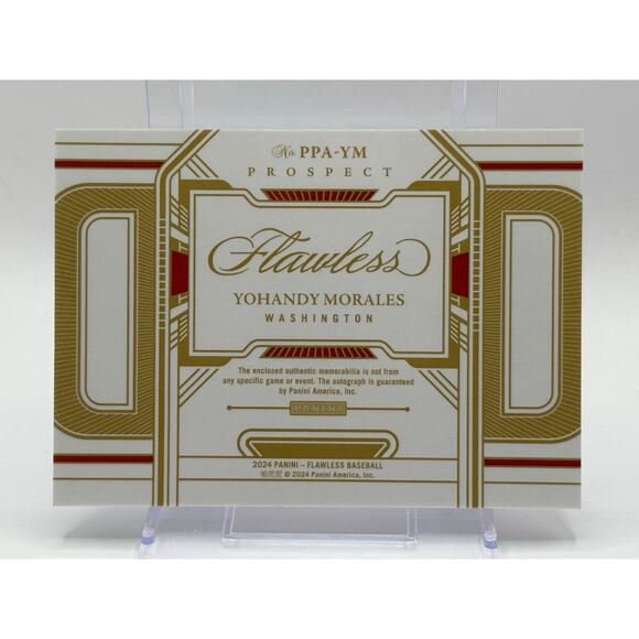 2024 Panini Flawless Yohandy Morales Prospect Sapphire Patch Auto 10/15 SP Nats - Picture 2 of 2